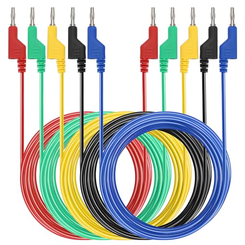 Sumnacon 5Pcs Banana to Banana Plug Test Lead, 4mm Stackable Banana Plug Wire Test Cable Lead for Multimeter, Electrical Test Wire 1000V/15A 6.6Ft/2M - size: 2 m