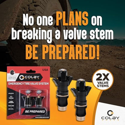 Colby Valve Quick Emergency Valve Stem Replacement Kit for Tubeless Tires | No Tools Required for Install | No Need to Remove Tire | Tire Valve Stem Kit Made in USA from quality 360 brass components - color: Black