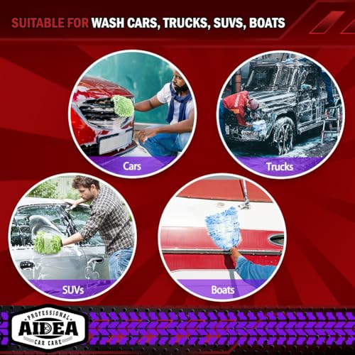 AIDEA Car Wash Mitt Microfiber, 2PK, Car Wash Brush, 8''X12'' | Scratch Free Lint-Free, Premium Chenille Microfiber Mitt, Extra Large Size, Green & Blue - color: Green Blue, size: 2PK-8''X12''
