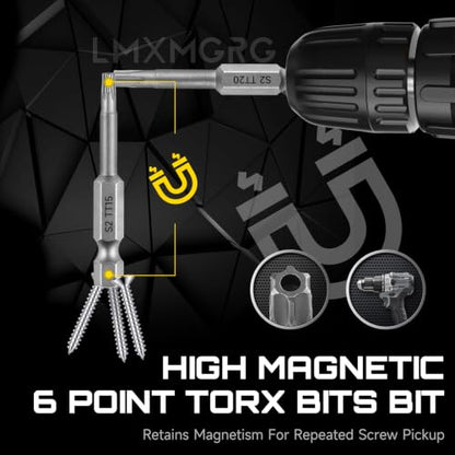 6 Point Security Torx Bit Set 11pcs Star Bits Set Screwdriver Magnetic S2 Alloy Steel With 1/4" Hex Shank TT6-TT40(50mm) - color: 50mm/2inch-a, size: 6 point