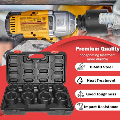 8PCS 3/4" Drive Spindle Axle Nut Impact Socket Set, 2-1/16" to 2-1/2" | Heavy Duty 6-Point CR-MO Chromoly Steel for Truck & Auto Repair