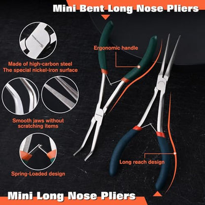 SPEEDWOX Mini Long Nose Pliers Set - Bent, Angled & Regular Needle Nose Pliers for Jewelry Making & Small Object Gripping - style: 2PCS Long Nose Pliers Set