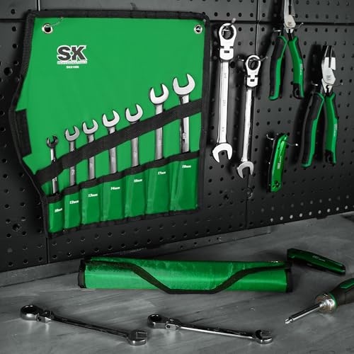 SK Flex Head Ratcheting Wrench Set, SAE 3/8"-3/4", Metric 10-19mm, 14-Piece | Ratchet Wrenches Set 72-Tooth, Combination Wrench Set, Chamfered Head Design, Premium CR-V Steel, Roll-Up Pouch - size: METRIC&SAE