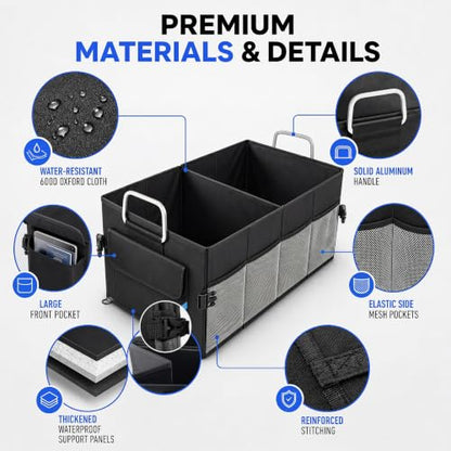 Car Trunk Organizer, Portable, Collapsible, Waterproof, Oxford Cloth, Aluminum Handle, Ideal for SUVs, Cars, Camping, Storage - size: Large Storage Box -60