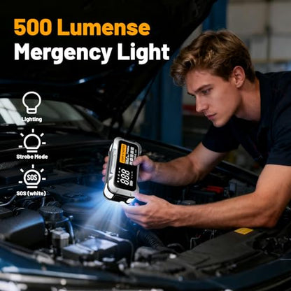 4000A Car Jump Starter with Air Compressor150PSI | Portable Car Battery Jump Starter, 12V Jump Box Battery Pack (8L Gas 6L Diesel Engine) with Boost, LEDLight and Jumper Cables - color: Sliver