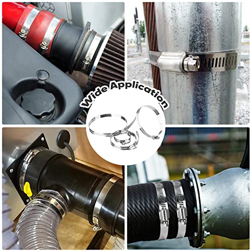 TICONN 12PCS Hose Clamp Set - 2''–3'' 304 Stainless Steel Worm Gear Hose Clamps for Pipe, Intercooler, Plumbing, Tube and Fuel Line - size: SAE #24 12PCS 2"~3"