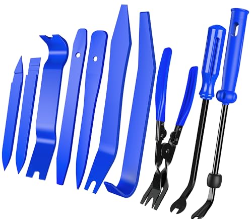 10 Pcs Car Trim Removal Tool Kit with Non-Scratch Plastic Pry Tool and Auto Clip Pliers, Automotive Car Trim Rivet Clip Removal Tool for Door Panel Dashboard Body Repair Kit -Blue | High-strength impact-resistant nylon material,Suitable for automotive int