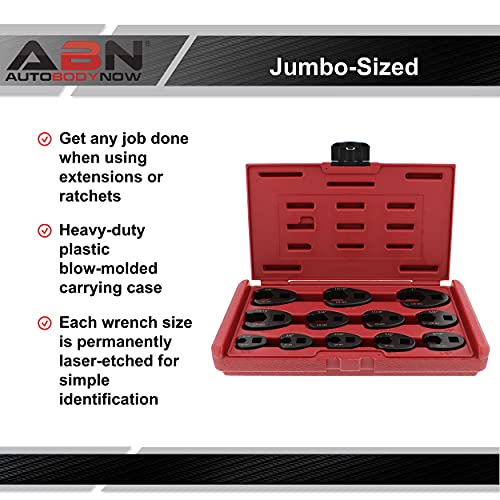 ABN Jumbo Crowfoot Flare Nut Wrench Set SAE Standard 12-Piece Tool Kit for 3/8in and 1/2in Drive Ratchet