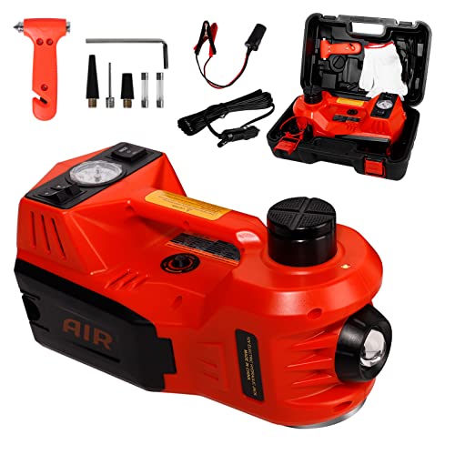 TYAYT Electric Car Jack Kit, 5 Ton Hydraulic Car Jack with Inflator Pump, 12V Portable Car Jack with LED Light for SUV MPV Sedan, Lifting Range 6 to 17.7 Inch (Red) - size: No electric wrench