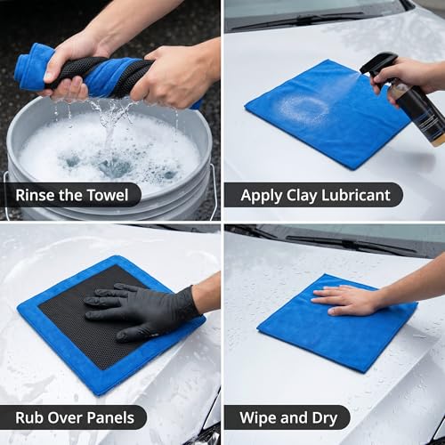 Clay Towel - Auto Detailing Clay bar Towel - Decontaminate Paint and Glass for Smoth Washing - Improve Wax and Sealant Bonding, Enhance Gloss and Color Depth - 3 Pcs 12" x 12"（Blue） (Blue) - color: Blue