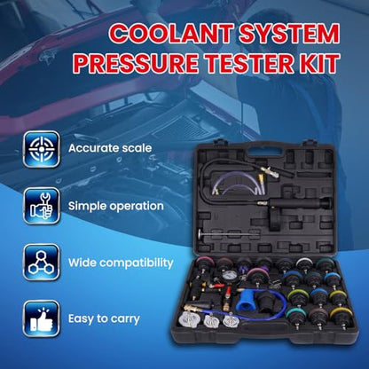 MOCA 28pc Motor Tech Coolant Pressure Tester & Vacuum Refill Kit, Complete automotive coolant system maintenance set includes vacuum pump and refill accessories for efficient vehicle coolant servicing - size: 28 PCS