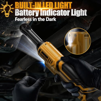3/8" Cordless Power Ratchet Wrench Compatible with Dewalt 20V Battery (Tool Only), 60FT Torque, 0-400RPM Variable Speed Motor, Extended Wrench with 7 Sockets, 1/4" Adapter, 3" Extension Bar