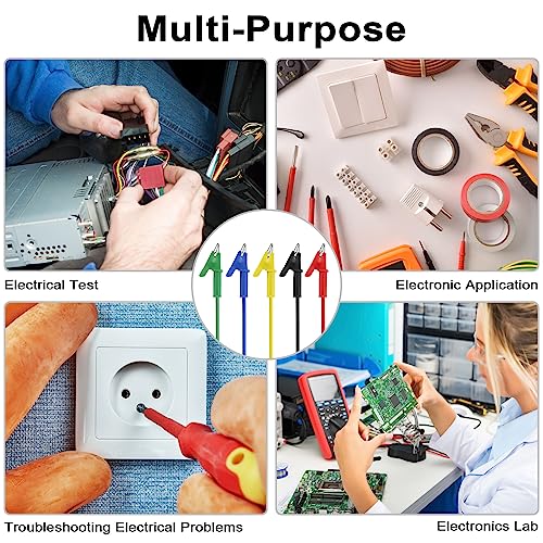 Sumnacon 5 Pack Alligator Clips Test Leads with Insulators Clips,Dual Ended Alligator Clips Electrical Wires with Jack Copper Clamps,Flexible Alligator to Alligator Clip for Electrical Testing - size: 3.3Ft/1M