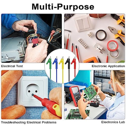 Sumnacon 5 Pack Alligator Clips Test Leads with Insulators Clips,Dual Ended Alligator Clips Electrical Wires with Jack Copper Clamps,Flexible Alligator to Alligator Clip for Electrical Testing - size: 3.3Ft/1M