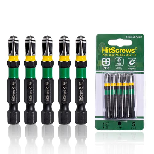 2" Anti-Slip Phillips Screwdriver Bits #3, Laser Tech 360° 3 Phillips Impact Bit, Taiwan S2 Steel Magnetic Ph3 Bits, CNC Tip & Impact Torsion Zone for Heavy Equipment & Timber Framing | 5 Pack - color: Phillips #3, size: 2 inch