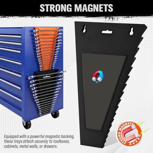 HORUSDY 2-Piece Magnetic Wrench Organizer, 32-Slot Wrench Storage Rack for Toolboxes, Drawer & Garage, SAE (1/4" - 1-1/16") & Metric (6mm - 24mm) Wrench Holder, Black & Orange, 11LBS Capacity - style: 2-Piece Magnetic Wrench Organizer, 32-Slot