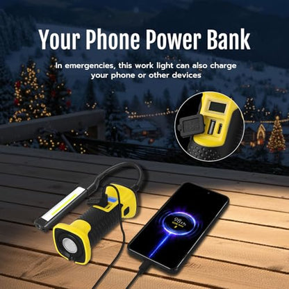 Mcbazel Magnetic Adjustable Work Light - 3000mAh Rechargeable LED Inspection Light with Flexible Gooseneck, Stepless Dimming, and Strong Magnet Base - Mechanics Flashlight for Car Repair & Emergency