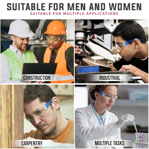 BISON LIFE Clear Safety Glasses – ANSI Z87.1 Certified Scratch & Impact Resistant Eye Protection Goggles for Men & Women - color: Clear/Blue