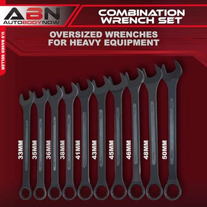ABN Large Combination Wrench Set 33 to 50mm - Metric 10 Piece Jumbo Open End Wrench Set