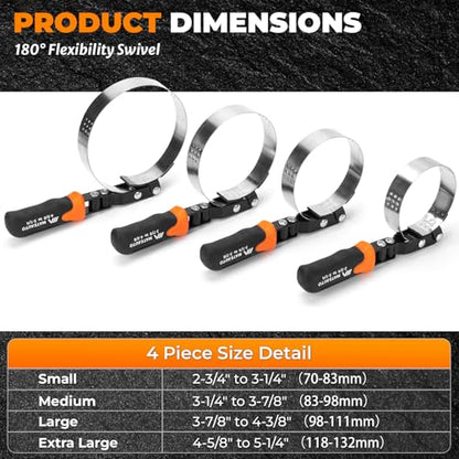8-Piece Oil Filter Wrench Set | Adjustable Oil Filter Wrenches 2-3/4" to 5-1/4", 9" & 12" Universal Removal Tool, 1/2" to 3/8" Adapter, Case