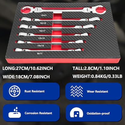 ZKTOOL 6PCS Double Open Movable Head Flexible Flare Nut Wrench Set, Metric Wrench Set 9-21mm, 180 Degree Rotating Head,Applicable to 6PT & 12PT, Kit For Most Of Compression Joint Fittingmovable