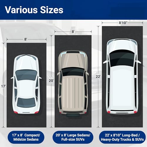 FLEXIMOUNTS 20x8 Ft Extra Large Garage Floor Mat - Waterproof Oil Absorbent Surface, Stay-in-Place Garage Flooring Roll for Under Car (Includes Double Sided Tape) - size: 20' x 8'
