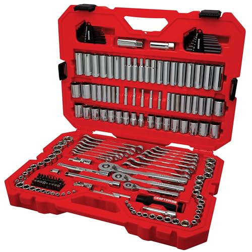 CRAFTSMAN 189 Piece Mechanics Tool Set, 1/4, 3/8 and 1/2 Inch Drive Socket Wrench Set with Thinner Ratchet, Steel 6 and 12-Point Sockets, Wrenches, Hex Keys and Specialty Bits, 90-Tooth (CMMT12134) - style: New 189 Piece Set