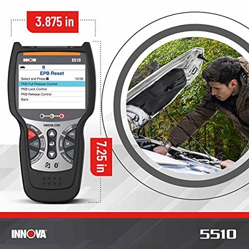 INNOVA 5510 OBD2 Scanner, Scan Tool for ABS, All System Scanner, Caliper Service, Brake Pad Life, Read/Erase ABS/SRS Codes, Reset Oil Light, Live Data, Updates Included