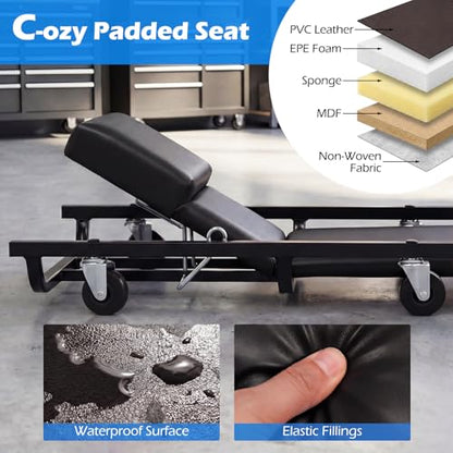 Goplus 40 Inch Rolling Creeper, Padded Mechanic Cart with Adjustable Backrest & Headrest, Heavy-Duty Automotive Rolling Creeper with 6 Swivel Casters for Garage, Repair Shop, DIY