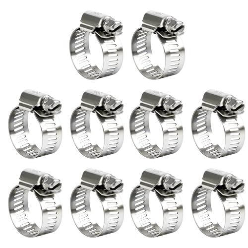 Hose Clamp 1 1/4 Inch, 10 Pieces Stainless Steel Hose Clamps for 3/4" to 1-1/4" Hose Pipe Adjustable Worm Gear Hose Clamps Assortment Kit for Automotive Radiator Fuel Line Mechanical, 18-32mm - color: Metallic 10 Pcs, size: 3/4"~1-1/4"