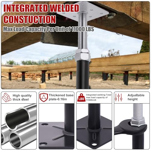 4 Pack 5-8 Inch Adjustable House Floor Jacks, Heavy Duty, 11,000 lb Each | Telescoping Screw Jack Posts Include a Wrench for Temporary Support of Floor Joists, Beams, Porches and Crawl Spaces - size: 5-8 inch