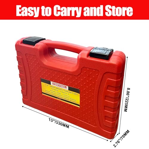 TONYNOL 1/2 Inch Drive Deep Impact Socket Set,10 PCS,6-Point,Metric Size(27mm to 41mm),Cr-Mo Steel,Heavy Duty Impact Socket Set,With a Storage Case - size: 1/2" Metric 10PC (1-1/16" to 1-5/8") Deep