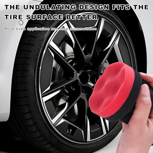 2PCS Large Tire Shine Applicator, Reusable Car Detailing Foam Hex Grip Dressing Pad, Durable Polishing Sponge Tool for Applying Tire Shine,Universal Cleaning Supplies for Wheel Care (Red) - color: Red, Large