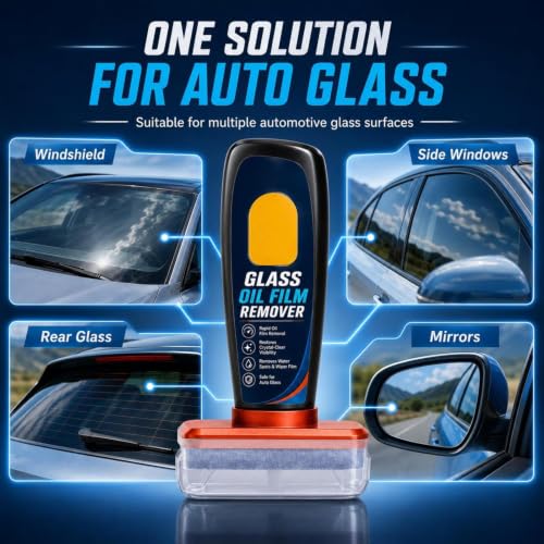 Windshield Oil Film Remover, Anti Rain Glass Cleaner Kit, Car Glass Cleaning Brush Tool, Water Spot Removal Cleaner, Auto Restoration Set for Safe Driving Water Spots 5.51x3.54in