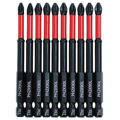 10 Pack Phillips PH2 Magnetic Anti Slip Screwdriver Bit Set 3-1/2" Length TS2 Anti-Slip Long Drill Bits Impact Driver Bits - size: Length:90mm