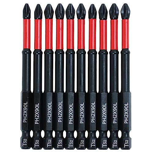 10 Pack Phillips PH2 Magnetic Anti Slip Screwdriver Bit Set 3-1/2" Length TS2 Anti-Slip Long Drill Bits Impact Driver Bits - size: Length:90mm