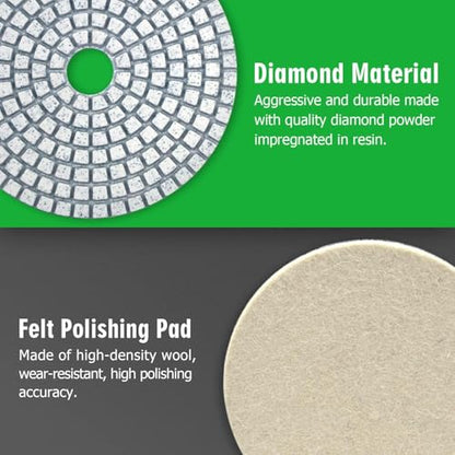 4 Inch Diamond Polishing Pads with 5/8’’-11 Backer Pad, 12PCS Wet/Dry Granite Stone Polish Pad Kit for Drill, Grinder, Polisher, 50-6000 Grit Polishing Pad for Concrete Marble Rock Countertop Quartz - size: 4 Inch 50-6000 Grit