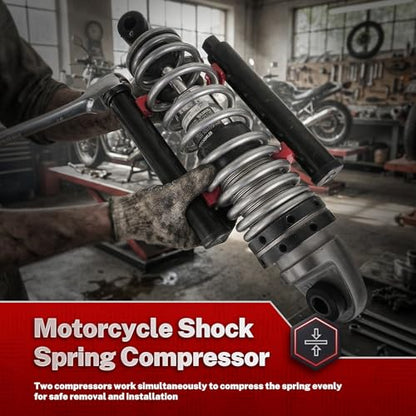 BILITOOLS Motorcycle Shock Spring Compressor Set, Pair for Rear Coil & ATV | Heavy-Duty Pair with 17mm Wrench & 7 Spring Protectors for Safe, Balanced Coil Spring Removal and Installation on Motorcycles