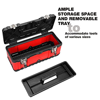 Jack Boss Steel Tool Box 15.5 Inch Small Portable Tool Organizer Box with Built-in Short Non-slip Handle Car Box with Removable tray - size: 15.5Inch