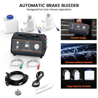 ANCEL BR1000 Pressure Brake Bleeder Kit, One Person Brake Fluid Bleeder for Brake Fluid Change & Brake Bleeding, Heavy-Duty Hose, Pressure Gauge & Safety Protection for DIY Garage & Auto Shop