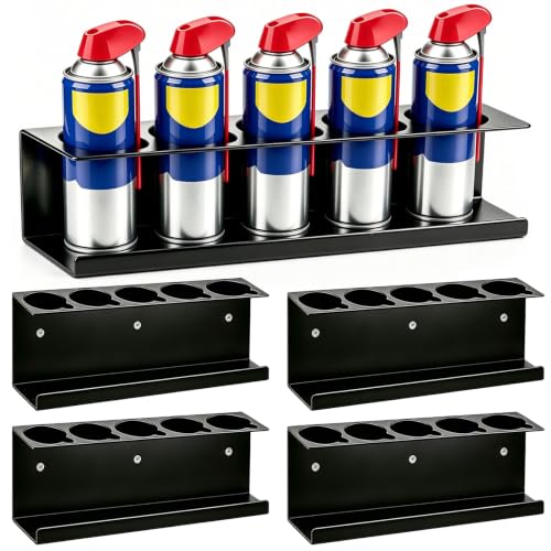 4 Pack Wall-Mounted Spray Bottle Holder, Heavy-Duty Steel Black Aerosol Can Storage Rack with 20 Holes, Spray Paint Can Organizer for Garage, Shop, Home, Tool Trailer & Service Truck - size: 4 Pack