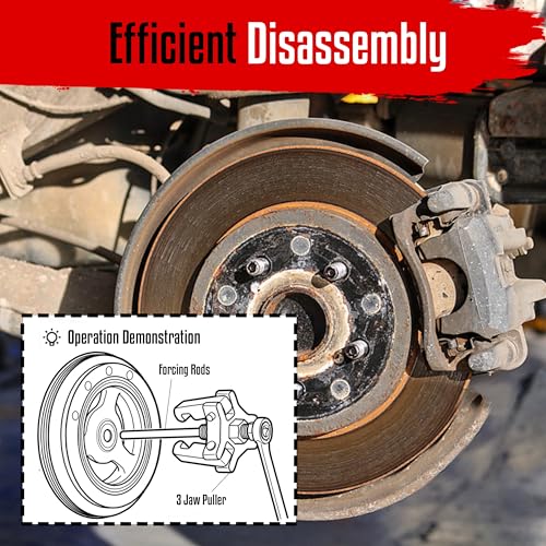 WETT Harmonic Balancer Puller Set, Heavy Duty Adjustable 3 Jaw Pulley Puller Tool, 3/8” Square Drive, Push Bolt, Forcing Rods, Removing Harmonic Dampers and Balancers, Automotive Repair