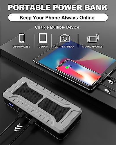 Car Jump Starter, 4000A Peak Battery Jump Starter (for All Gas or Up to 10L Diesel), Portable Battery Booster Power Pack, 12V Auto Jump Box with LED Light,Power Bank, USB Quick Charge - color: Black