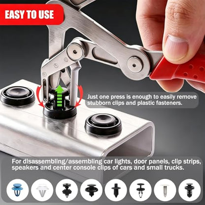 Car Clip Pliers with 100Pcs Car Push Retainer Clips,Spring-Loaded Trim Removal Tool Kit for Automotive Plastic Fasteners,Push Pin,Auto Door Panels, Interior & Exterior Trim