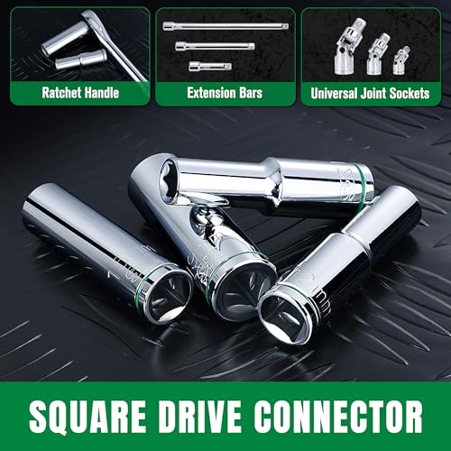 SK 1/2" Drive Socket Set, Deep Metric Sockets, 11-Piece 10-20mm | SuperKrome Finish, Premium CR-V Steel, with Aluminum Socket Organizer - size: Deep, style: Metric