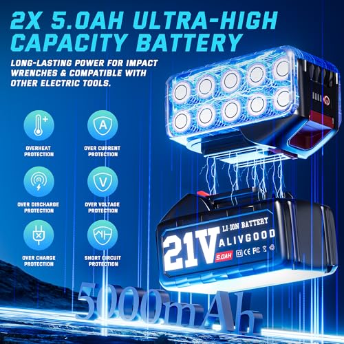 Upgrade 1300N.m/1000Ft-lbs Cordless Impact Wrench, 2x 5.0AH Battery, 1/2 Inch Electric Impact Gun, Fast Charger, Power Impact Wrench for Truck RV Heavy-duty with 5 Sockets(17mm,19mm,21mm,24mm,32mm) - style: 1300N.m/1000Ft-lbs