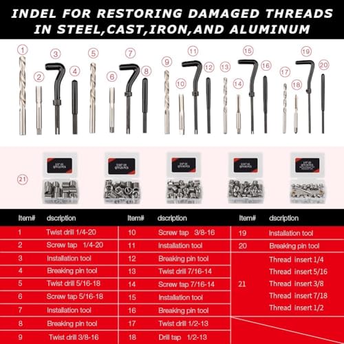 Thread Repair Kit, 338PC Helicoil Repair Kit with Metric & SAE HSS Drill Bit and Wire Thread Inserts, M5 M6 M8 M10 M12 1/4" 5/16" 3/8" 7/16" 1/2" - size: 338PC Metric & SAE