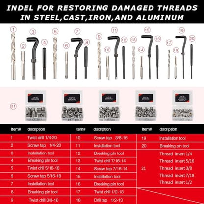 Thread Repair Kit, 338PC Helicoil Repair Kit with Metric & SAE HSS Drill Bit and Wire Thread Inserts, M5 M6 M8 M10 M12 1/4" 5/16" 3/8" 7/16" 1/2" - size: 338PC Metric & SAE
