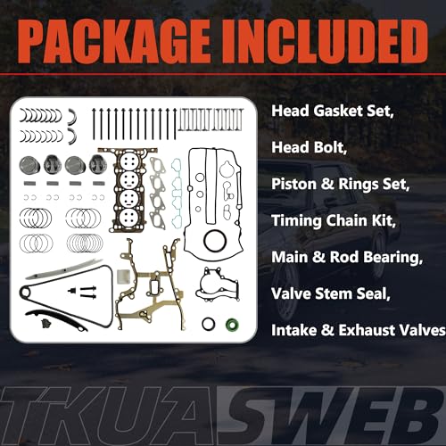 1.4L Engine Head Gasket Set Timing Chain Kit Fit For Chevy Buick L4 2011-16 | Engine Main & Rod Bearing Piston & Rings Fit For Chevy Cruze Sonic Trax Cruze Limited Encore HS26540PT-1 94311S 55577096 - size: timing chain kit head gasket set piston bearing