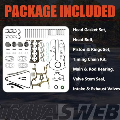 1.4L Engine Head Gasket Set Timing Chain Kit Fit For Chevy Buick L4 2011-16 | Engine Main & Rod Bearing Piston & Rings Fit For Chevy Cruze Sonic Trax Cruze Limited Encore HS26540PT-1 94311S 55577096 - size: timing chain kit head gasket set piston bearing